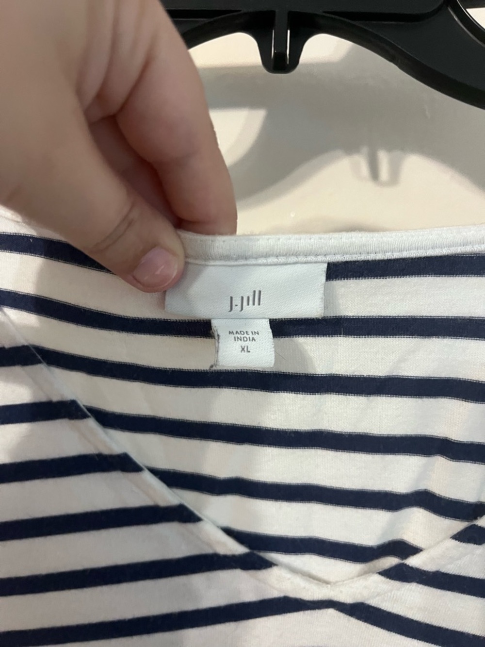J. Jill Navy and White Striped V-Neck Tunic with Embroidery Sleeves - Picture 2 of 5